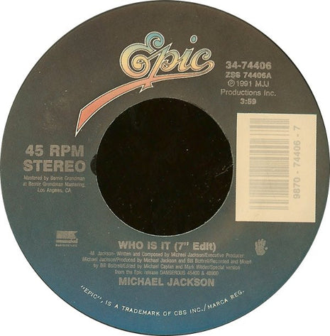 Michael Jackson : Who Is It (7")