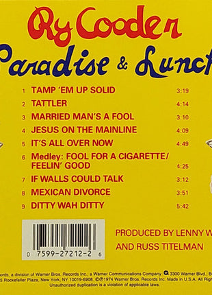 Ry Cooder : Paradise And Lunch (CD, Album, RE)