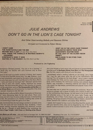 Julie Andrews : Don't Go In The Lion's Cage Tonight And Other Heartrending Ballads And Raucous Ditties (LP, Album)