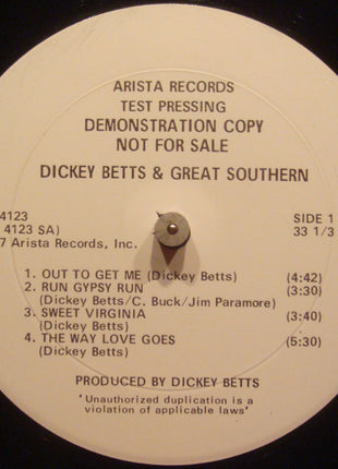 Dickey Betts & Great Southern : Dickey Betts & Great Southern (LP, Album, TP)