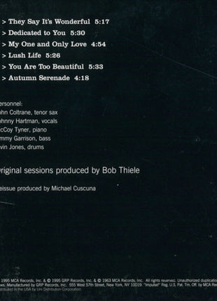John Coltrane And Johnny Hartman : John Coltrane And Johnny Hartman (CD, Album, RE, RM, Tri)