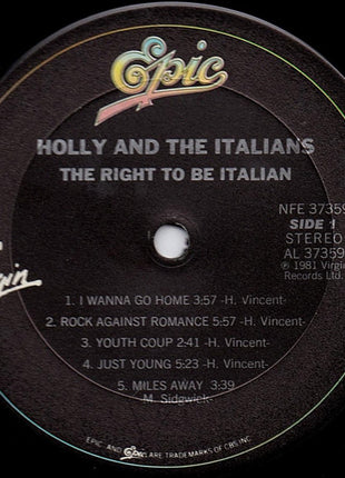 Holly And The Italians : The Right To Be Italian (LP, Album, Pit)