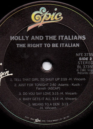 Holly And The Italians : The Right To Be Italian (LP, Album, Pit)