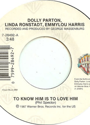 Dolly Parton, Linda Ronstadt, Emmylou Harris : To Know Him Is To Love Him (7", Single, Spe)