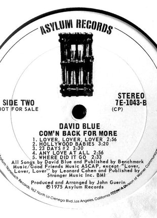 David Blue : Com'n Back For More (LP, Album, Promo, Pit)