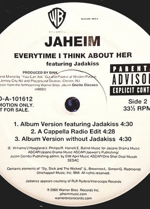 Jaheim : Every Time I Think About Her (12", Promo)