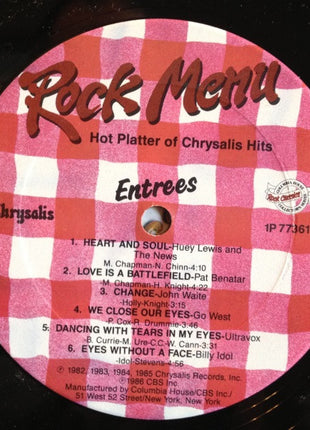 Various : Rock Menu - Hot Platter Of Chrysalis Hits (LP, Comp)