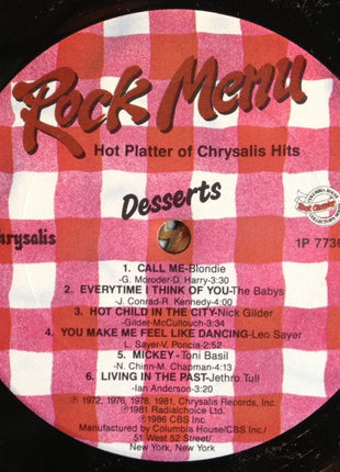 Various : Rock Menu - Hot Platter Of Chrysalis Hits (LP, Comp)
