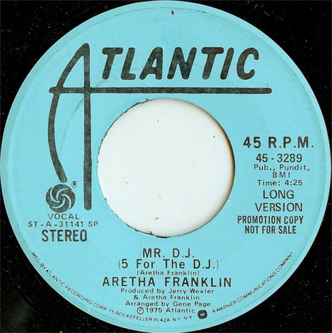 Aretha Franklin : Mr. D.J. (5 For The D.J.) (7", Promo, SP )