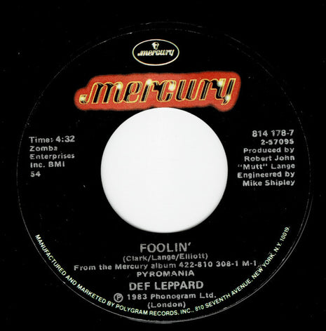 Def Leppard : Foolin' (7", Single, Styrene, 54)