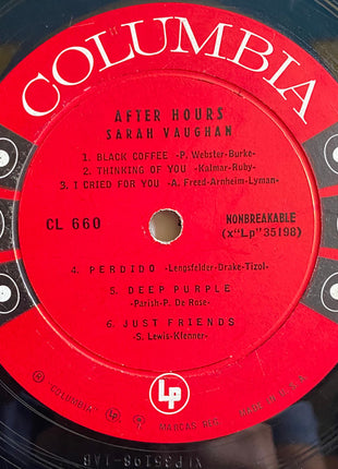Sarah Vaughan : After Hours With Sarah Vaughan (LP, Album, Mono, RP)