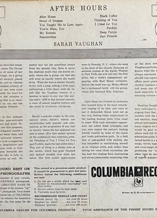 Sarah Vaughan : After Hours With Sarah Vaughan (LP, Album, Mono, RP)