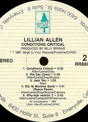 Lillian Allen : Conditions Critical (LP, Album)