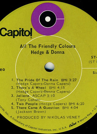 Hedge & Donna : All The Friendly Colours (LP, Album, LA )