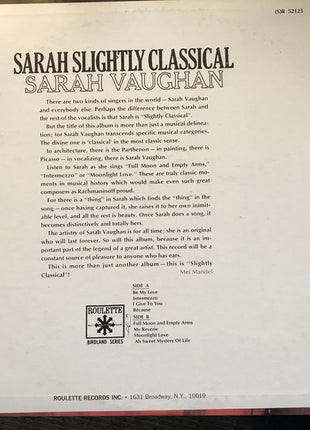 Sarah Vaughan : Sarah Slightly Classical (LP, Album)