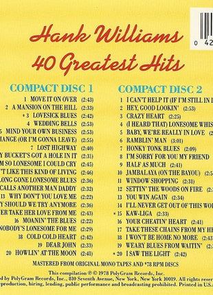 Hank Williams : 40 Greatest Hits (2xCD, Comp, Mono, RE)