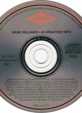 Hank Williams : 40 Greatest Hits (2xCD, Comp, Mono, RE)