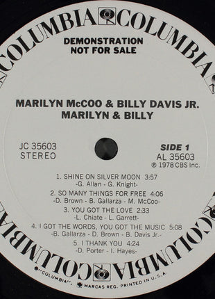 Marilyn McCoo & Billy Davis Jr. : Marilyn & Billy (LP, Album, Promo, Ter)