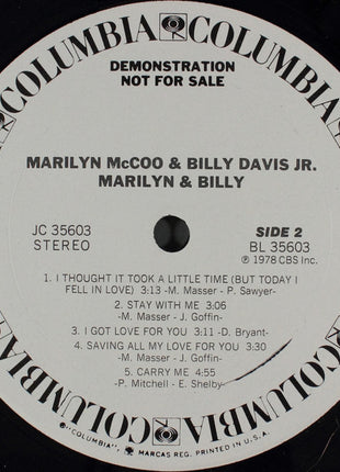 Marilyn McCoo & Billy Davis Jr. : Marilyn & Billy (LP, Album, Promo, Ter)