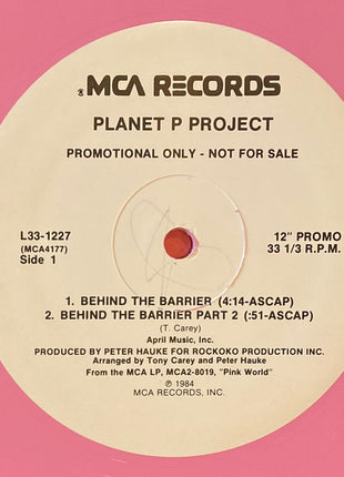 Planet P Project : Behind The Barrier (12", Maxi, Promo, Pin)