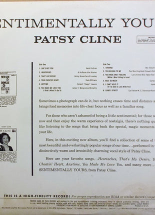 Patsy Cline : Sentimentally Yours (LP, Album, Mono, RP, Glo)