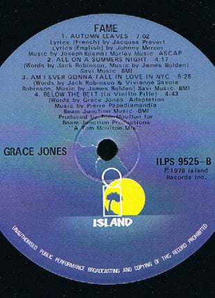 Grace Jones : Fame (LP, Album, P/Mixed, Gat)