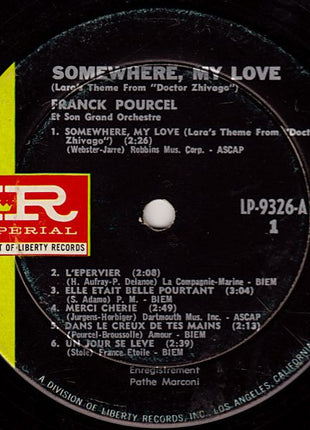 Franck Pourcel Et Son Grand Orchestre : Somewhere, My Love (Lara's Theme From "Dr. Zhivago") (LP, Mono)