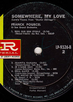 Franck Pourcel Et Son Grand Orchestre : Somewhere, My Love (Lara's Theme From "Dr. Zhivago") (LP, Mono)