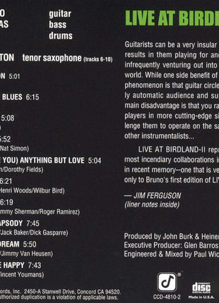 The Jimmy Bruno Trio With Special Guest Scott Hamilton : Live At Birdland - II (CD, Album)