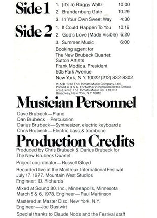 The New Brubeck Quartet : Live At Montreux (LP, Album)