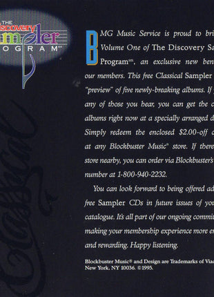 Various : Discovery Sampler Volume One - Classical (CD, Comp, Promo, Smplr)