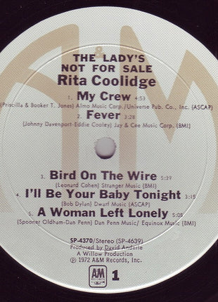 Rita Coolidge : The Lady's Not For Sale (LP, Album, RE, Gat)