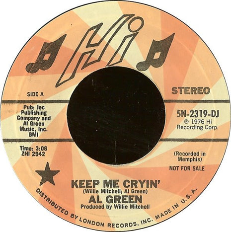 Al Green : Keep Me Cryin' (7", Promo, Styrene, Pit)