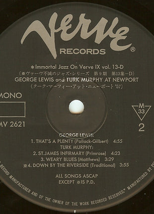 George Lewis (2) & Turk Murphy : At Newport (LP, Album, Mono, RE)