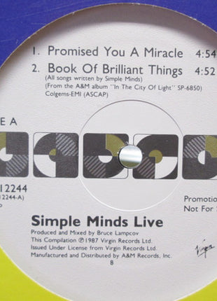 Simple Minds : Promised You A Miracle (Simple Minds Live) (12", Single, Promo)