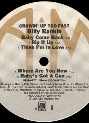 Billy Rankin : Growin' Up Too Fast (LP, Album, Ind)