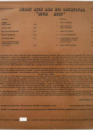 Buddy Rich And His Orchestra : Rich Riot (LP, Album, Ltd)