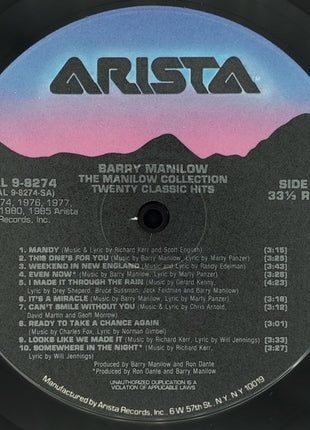 Barry Manilow : The Manilow Collection Twenty Classic Hits (LP, Comp, RCA)