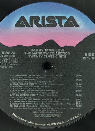 Barry Manilow : The Manilow Collection Twenty Classic Hits (LP, Comp, RCA)