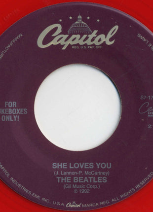 The Beatles : She Loves You (7", Single, Mono, Jukebox, RE, Red)