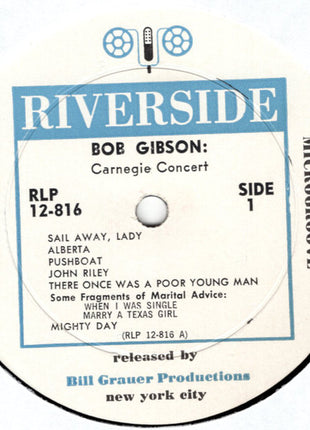 Bob Gibson : Carnegie Concert (LP, Album, Whi)