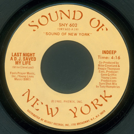 Indeep : Last Night A D.J. Saved My Life (7", Single, Styrene)