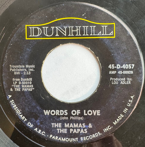 The Mamas & The Papas : Words Of Love / Dancing In The Street (7", Single, Styrene)