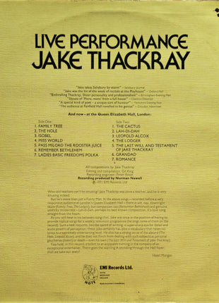 Jake Thackray : Live Performance (LP, Album, RE)