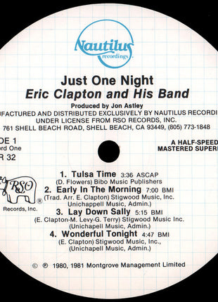 Eric Clapton : Just One Night (2xLP, Album, RE, Hal)