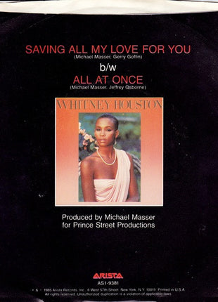 Whitney Houston : Saving All My Love For You (7", Single, Styrene, Ind)