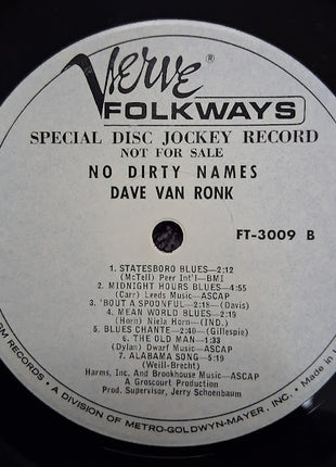 Dave Van Ronk : No Dirty Names (LP, Mono, Promo, Whi)
