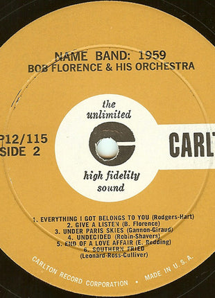 Bob Florence And His Orchestra : Name Band: 1959 (LP, Album, Mono)