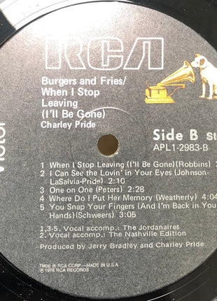 Charley Pride : Burgers And Fries / When I Stop Leaving (I'll Be Gone) (LP, Album)