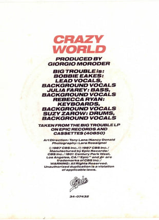 Big Trouble : Crazy World (7", Promo, Styrene)